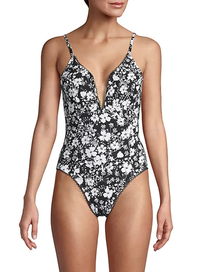 Shop Avec Les Filles ​floral-print One-piece Swimsuit In Black