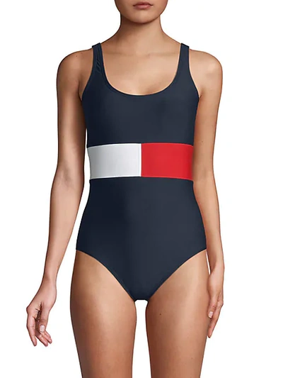 Meningsløs grinende ligegyldighed Tommy Hilfiger Colorblocked One-piece Swimsuit Women's Swimsuit In Navy |  ModeSens