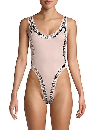 Shop Norma Kamali Marissa Studded One-piece Swimsuit In Rose