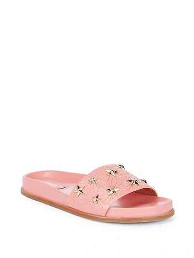 Shop Aquazzura Girl's Cosmic Star Leather Pool Slides In Pink