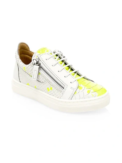 Shop Giuseppe Zanotti Little Girl's & Girl's Splatter Embossed Leather Low-top Sneakers In White Yellow