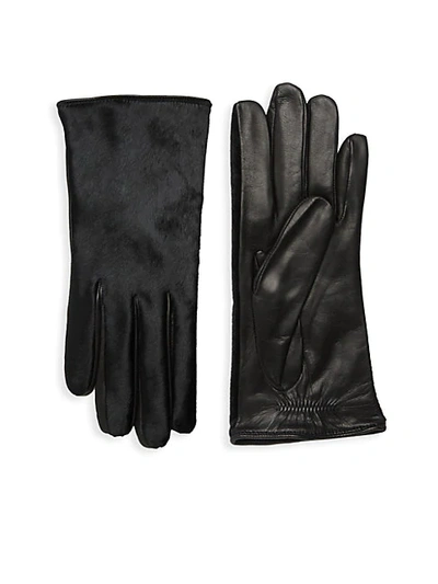 Shop Portolano Women's Dyed Calf Hair Leather Gloves In Black