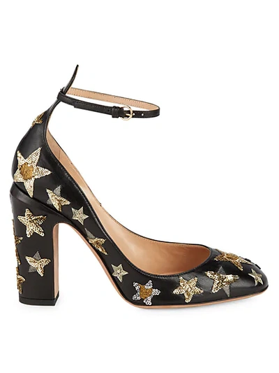 Shop Valentino Sequin-embellished Leather Ankle-strap Pumps In Nero Multi