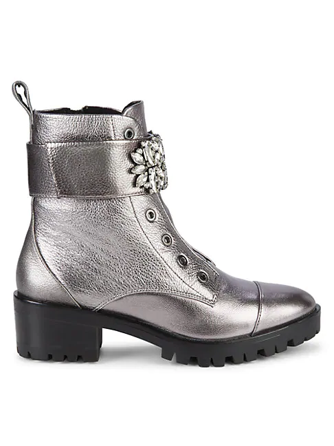 pippa leather block heel combat booties