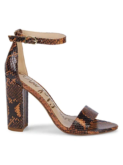 Shop Sam Edelman Yaro Embossed-snakeskin Leather Ankle-strap Sandals In Dusty Orange