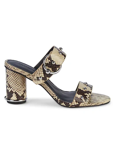 Shop Rebecca Minkoff Amalthea Embossed-snakeskin Leather Block-heel Slides In Butter