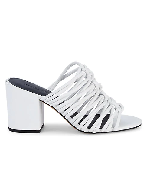 white strappy block heels