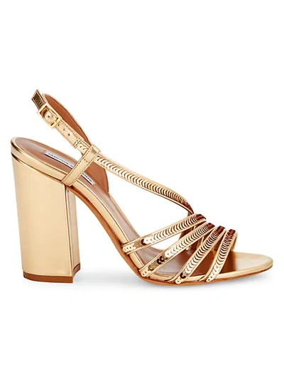 Shop Tabitha Simmons Viola Sequin-embellished Leather Ankle-strap Sandals In Gold