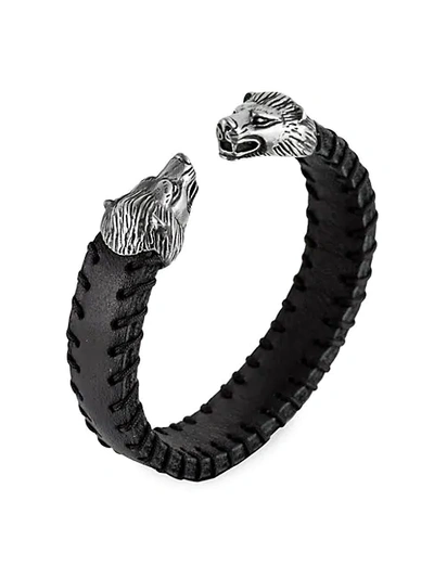 Shop Eye Candy La Stainless Steel & Leather Wolf Cuff Bracelet
