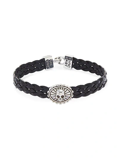 Shop King Baby Studio Sterling Silver Leather Braided Skull Bracelet