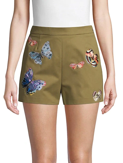 Shop Valentino Embroidered Butterfly Cotton Shorts In Nero
