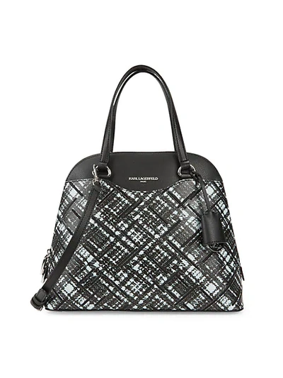 Shop Karl Lagerfeld Coreen Printed Satchel In Black Tweed