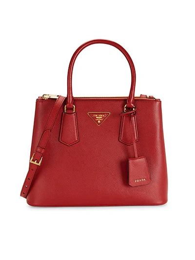 Shop Prada Small Leather Satchel In Red