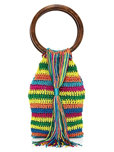 Shop All Things Mochi Rainbow Kai Woven Top Handle Bag In Yellow Multi