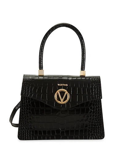 Shop Valentino By Mario Valentino Melanie Croc-embossed Leather Top Handle Bag In Black