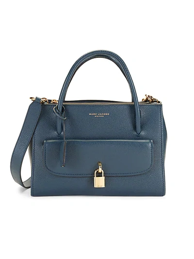 Shop Marc Jacobs Lock That Leather Tote In Blue Sea