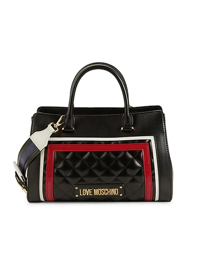 Shop Love Moschino Multicolor Quilted Top Handle Satchel In Black Multi