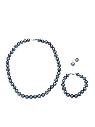Shop Belpearl Sterling Silver & Semi-round Black Pearl Necklace, Bracelet & Earrings Set