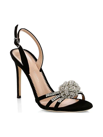 Shop Giuseppe Zanotti Ornament Crystal Suede Slingback Sandals In Red