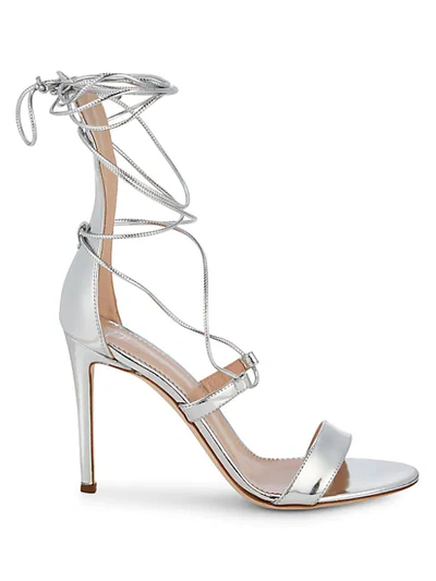 Shop Giuseppe Zanotti Metallic Leather Lace-up High Heel Sandals In Silver