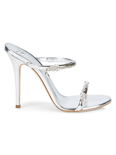 Shop Giuseppe Zanotti Crystal-embellished Leather Sandals In Argento