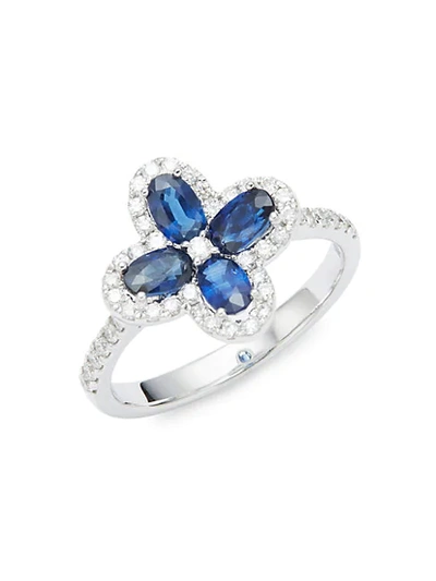 Shop Saks Fifth Avenue 14k White Gold, Sapphire & Diamond Flower Ring