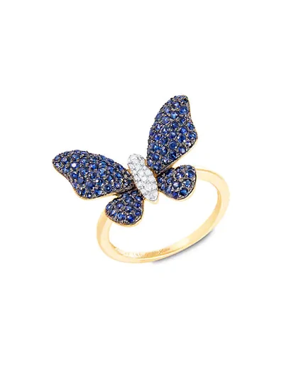 Shop Saks Fifth Avenue 14k Yellow Gold, Sapphire & Diamond Butterfly Ring