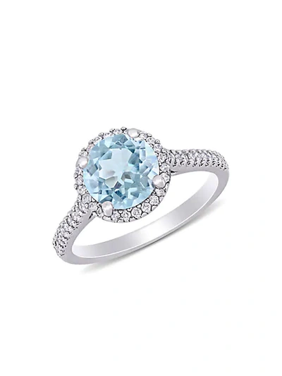 Shop Saks Fifth Avenue 14k White Gold, Aquamarine & Diamond Halo Engagement Ring