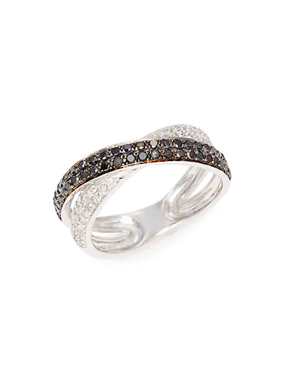 Shop Saks Fifth Avenue 14k White Gold, Black Diamond & White Diamond Crisscross Ring