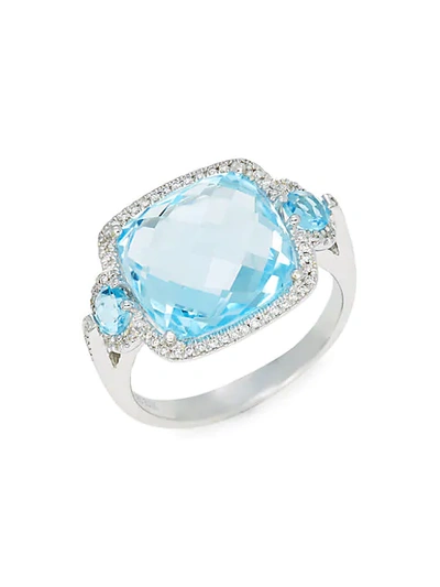 Shop Saks Fifth Avenue 14k White Gold, Blue Topaz & Diamond Three-stone Ring
