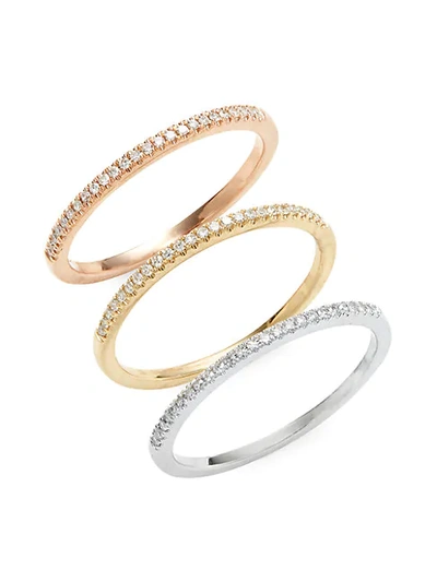 Shop Saks Fifth Avenue 3-piece 14k White, Yellow & Rose Gold Diamond Ring Set