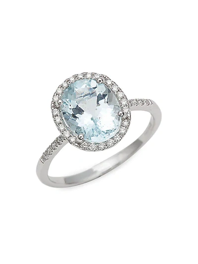 Shop Saks Fifth Avenue 14k White Gold, Aquamarine & Diamond Ring