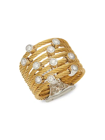 Shop Alor 18k White Gold, Diamond & Yellow Stainless Steel Cable Ring