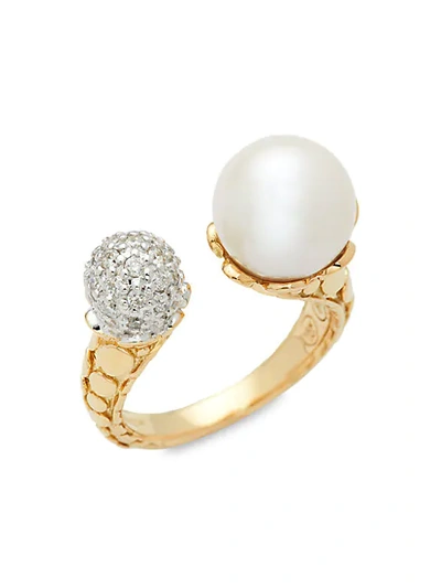 Shop John Hardy 18k Yellow Gold 10.5-11mm Freshwater Pearl & Diamond Embossed Wrap Ring