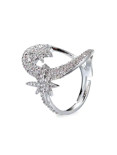 Shop Eye Candy La The Luxe Moon Star Silvertone & Pav&eacute; Crystal Adjustable Ring