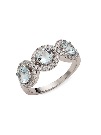 Shop Saks Fifth Avenue 14k White Gold, Aquamarine & Diamond Ring