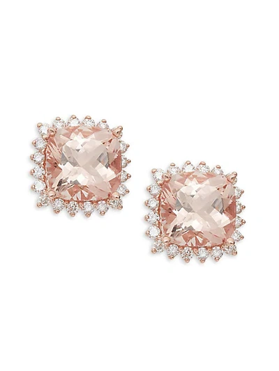 Shop Saks Fifth Avenue 14k Rose Gold, Morganite & Diamond Stud Earrings