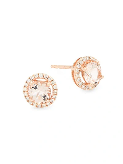 Shop Saks Fifth Avenue 14k Yellow Gold, Morganite & Diamond Halo Studs