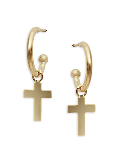 Shop Saks Fifth Avenue 14k Yellow Gold Flat Cross Drop Earrings