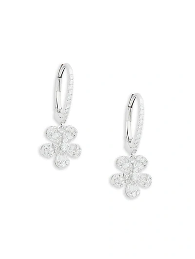 Shop Saks Fifth Avenue 14k White Gold & Diamond Floral Drop Earrings