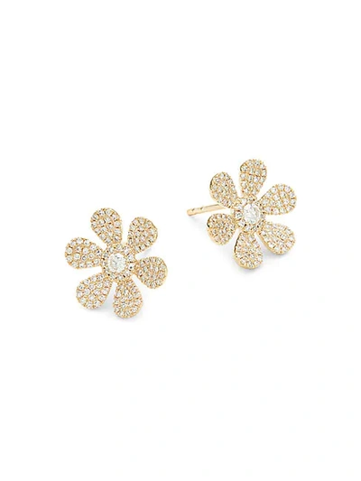 Shop Saks Fifth Avenue 14k Yellow Gold & Diamond Flower Stud Earrings