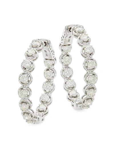 Shop Saks Fifth Avenue 14k White Gold & Diamond Hoop Earrings