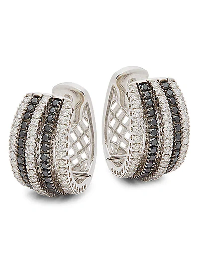 Shop Nephora 14k White Gold, Black & White Diamond Huggie Earrings