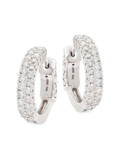 Shop Saks Fifth Avenue 14k White Gold Diamond Huggie Hoop Earrings