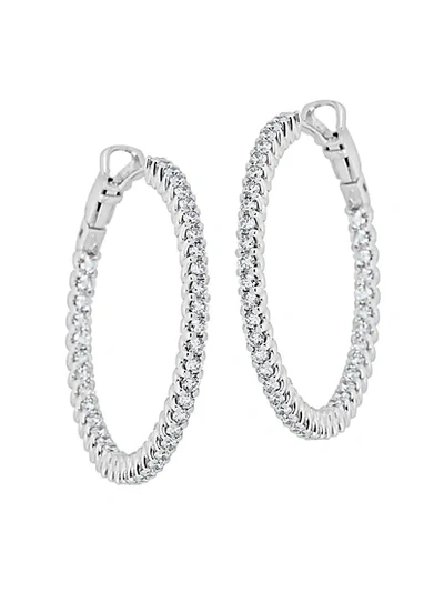 Shop Saks Fifth Avenue 14k White Gold & White Diamond Hoop Earrings