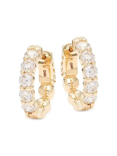 Shop Saks Fifth Avenue 14k Yellow Gold, White Diamond Hoop Earrings