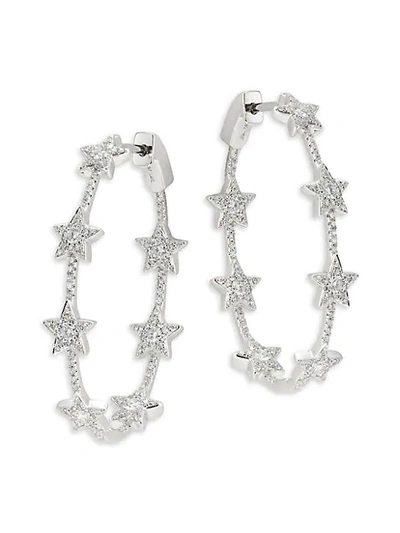 Shop Saks Fifth Avenue 14k White Gold Diamond Star Hoop Earrings