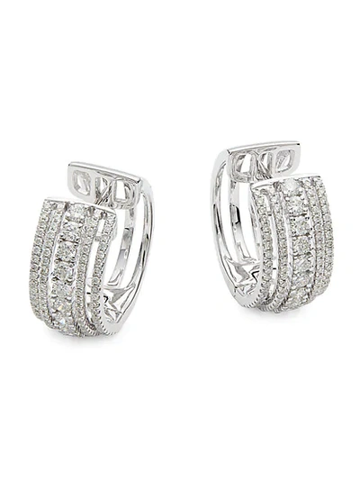 Shop Saks Fifth Avenue 14k White Gold & Diamond Hoop Earrings