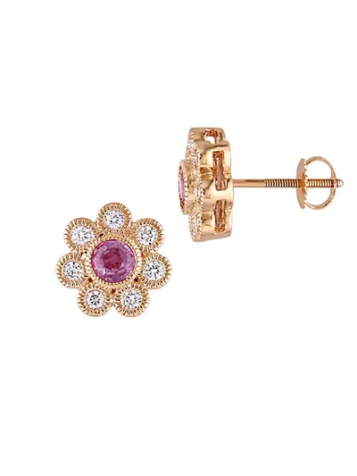 Shop Saks Fifth Avenue 14k Rose Gold, Pink Sapphire & Diamond Stud Earrings
