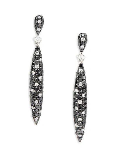 Shop Saks Fifth Avenue 14k White Gold, Black & White Diamond Drop Earrings
